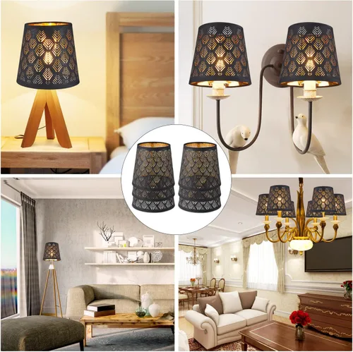 Vista 7 de YISUN Cortinas de araña de cristal, pantalla minilámpara, con clip, apto para lámpara de pared Droplight, candelabro de vela (negro, juego de 6)