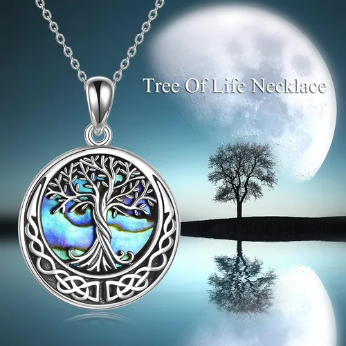 Vista 79 de ONEFINITY Collar de plata de ley 925 con diseño de árbol de la vida con colgante de nudo celta de concha de abulón para mujer
