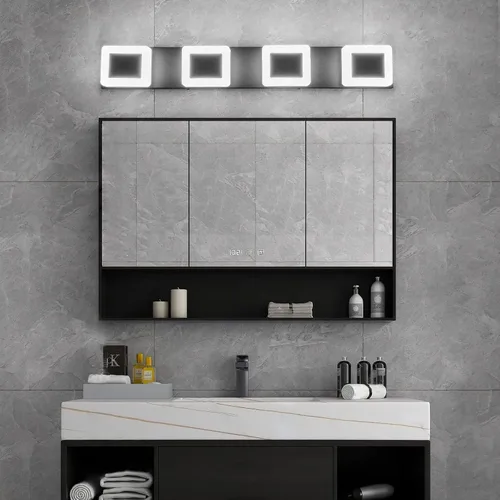 Vista 7 de 4 luces LED de baño sobre espejo negro acrílico moderno luces de tocador regulables luz de pared baño tocador accesorios