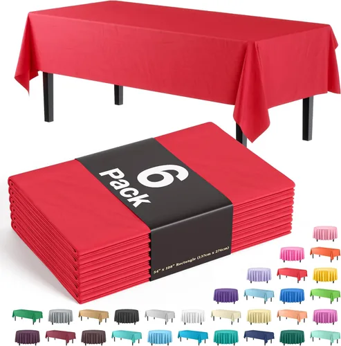 Vista 57 de Party Solids Paquete de 6 manteles de plástico prémium de 54 pulgadas x 108 pulgadas. Cubierta de mesa rectangular de plástico - Aqua