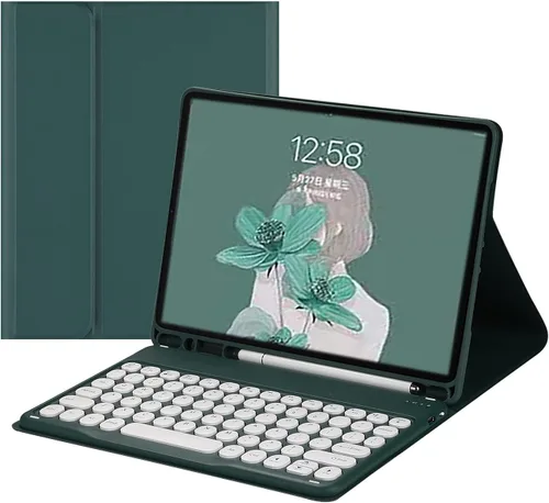Vista 9 de Funda de teclado para iPad Air de 13 pulgadas (M3/M2)/iPad Pro de 12.9 pulgadas (6ª/5ª/4ª/3ª/3ª generación) con linda llave redonda desmontable BT
