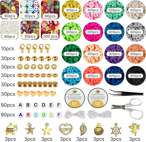 Vista 2 de Kit de fabricación de pulseras Desire Deluxe - Cuentas para pulseras, collar de amistad con kit de abalorios y cordones elásticos - Suministros