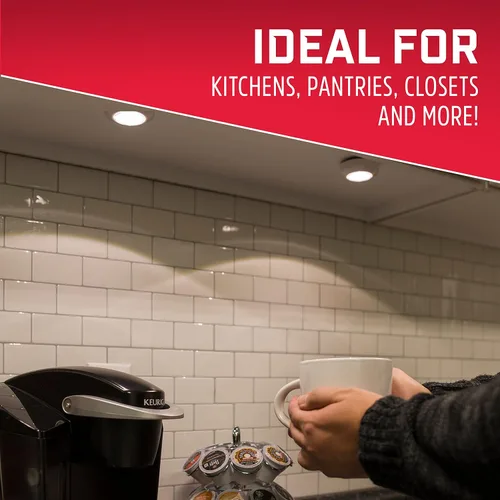 Vista 5 de Energizer - Luces LED de disco, paquete de 2, operadas por pilas, luz de presión, luces inalámbricas, 50 lúmenes, luz de grifo, luces adhesivas