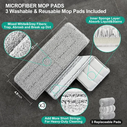 Vista 8 de JOYMOOP Juego de mopa y cubo con escurridor, mopa y cubo de piso plano sin manos, mopa de 60" con 3 almohadillas de microfibra reutilizables, uso
