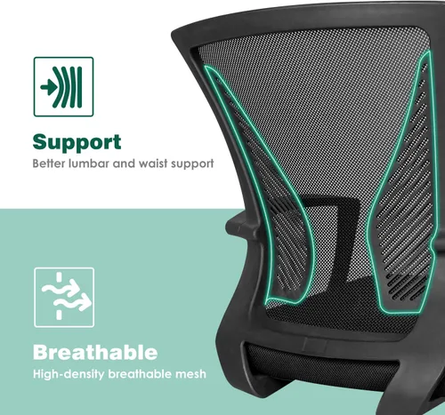 Vista 4 de Tuoze Silla ergonómica de malla con respaldo medio para oficina, silla giratoria de escritorio, soporte lumbar, silla de computadora