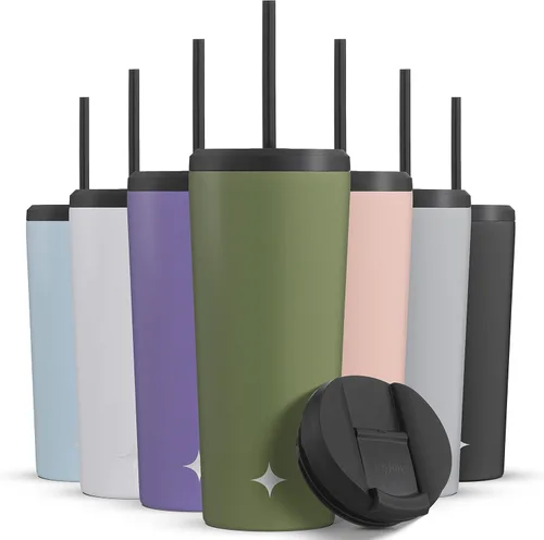 Vista 11 de JoyJolt Vaso aislado al vacío de 24 onzas con tapa y popote (2 de cada uno) vaso de acero inoxidable de doble pared al vacío, con forro de cobre