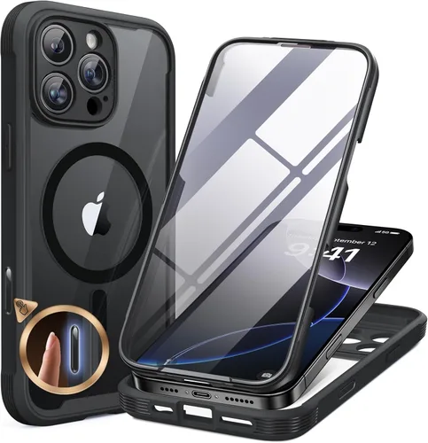 Vista 54 de Miracase Funda magnética para iPhone 14 de 6.1 pulgadas, protector de pantalla de vidrio templado integrado + protector de lente, compatible
