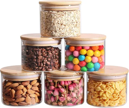 Vista 21 de ComSaf Juego de 9 tarros de vidrio para almacenamiento de alimentos de 0.6 cuartos de galón, recipientes de almacenamiento de vidrio transparente
