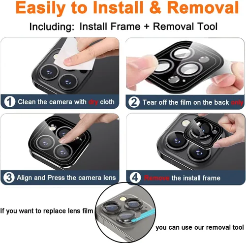 Vista 6 de COJOC [3+1] Protector de lente de cámara para iPhone 14 Pro/iPhone 14 Pro Max, [diseño original] Protector de pantalla de cámara de vidrio templado