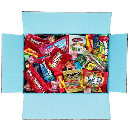 Vista 2 de Caramelos de frutas surtidos a granel Starburst, Skittles, gomosas salvavidas, cabezas de aire, Jolly Rancher, Sour Punch, Haribo Gold-Bears