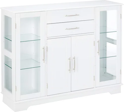 Kings Brand - Gabinete modular de almacenamiento de cocina con puertas de vidrio, color blanco