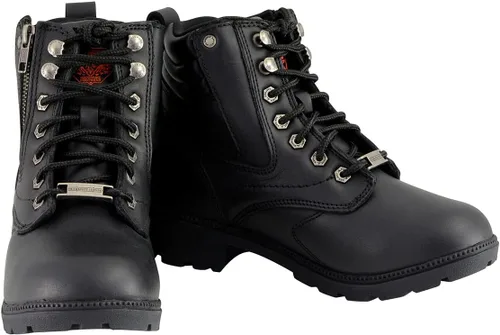 Vista 9 de Milwaukee Leather MBL9320W - Botas de motocicleta con cordones para mujer, de cuero negro de alta calidad, ancho amplio