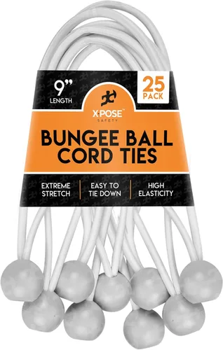 Vista 31 de Xpose Safety Cuerdas elásticas de bolas de 6 pulgadas, paquete de 10 cuerdas elásticas resistentes de colores surtidos en blanco y negro con lazos