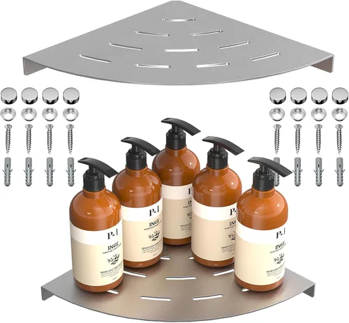 Paquete de 2 estantes esquineros para ducha, capacidad de carga de 40 libras, estante de esquina de ducha de acero inoxidable 304, no se oxida,