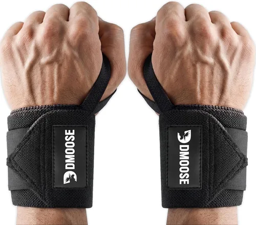 DMoose Fitness Muñequeras para levantamiento de pesas de 18 pulgadas – Envoltura de gimnasio resistente con lazo para el pulgar para apoyo y alivio