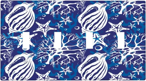 Vista 9 de Placa de interruptor de luz Nautical de 1 pandilla, concha abstracta retro del océano, estrella de mar, cubierta de placa de pared decorativa