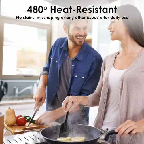 Vista 2 de Juego de 2 espátulas de silicona resistentes al calor para utensilios de cocina antiadherentes sin BPA (negro)