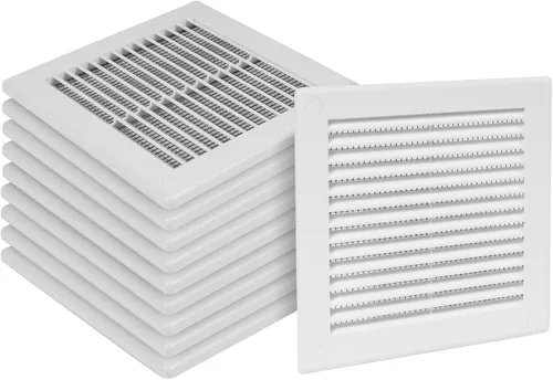 Vista 18 de Cubierta cuadrada de ventilación de aire de 4 x 4 pulgadas (tamaño exterior) - Deflector de ventilación de plástico blanco - Malla de pantalla