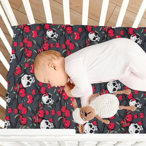 Vista 8 de Fitted Crib Sheets Gothic Skulls Cherry Mini Crib Sheets for Boy & Girl Toddler Mattress Sheets Playard Sheet 21216122