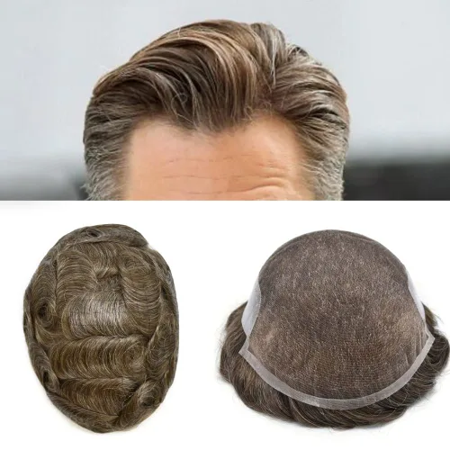 Vista 128 de Toupee - Sistema de cabello humano no quirúrgico para hombres Toupee indetectable de encaje para hombres, extensiones de cabello gris 100% cabello