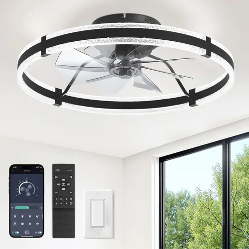 Vista 8 de LEDIARY Ventiladores de techo de perfil bajo con luces, ventilador de techo moderno de montaje al ras y control remoto, ventiladores de techo LED