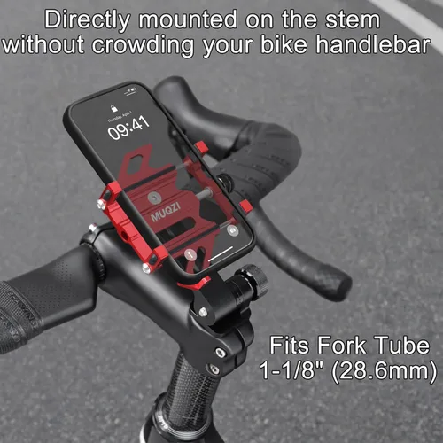 Vista 7 de Soporte de Teléfono para Tija de Bicicleta, Soporte de Aluminio para Teléfono Celular de Bicicleta Compatible con Horquilla de 1-1/8" 28.6mm