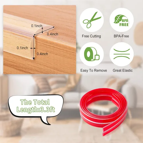 Vista 2 de BabySafe Tira Protectora de Bordes: Protectores de Esquinas de Mesa para Muebles de Bebé y Chimenea, 3.3 pies (1m)