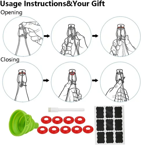 Vista 6 de ZEBEIYU Juego de 9 botellas de vidrio con tapa de remolino de 8 oz con tapas herméticas para elaboración casera de cerveza, kombucha, kéfir