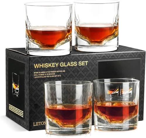 Vista 21 de LIITON Denali Mountain - Juego de 2 vasos de whisky de cristal pesado, vaso grueso de borbón congelable de 1 libra cada uno, regalos de whisky