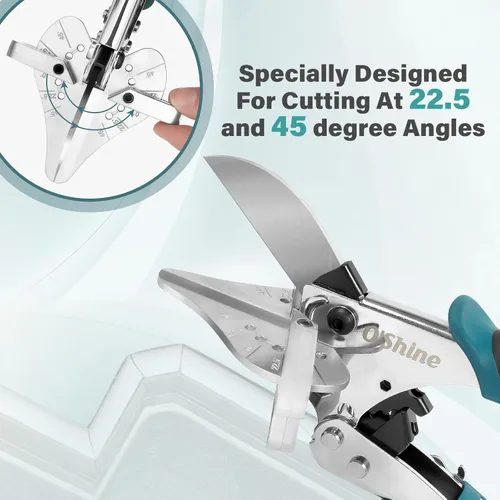 Vista 2 de O'Shine Tijeras de inglete de trinquete de 22.5 grados, reducción de fuerza del 80% para corte angular, moldeado de PVC, madera suave, moldeo