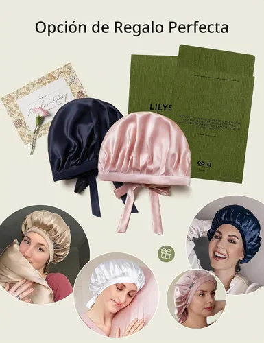 Vista 6 de LilySilk Gorro 100% de seda de morera, gorro de seda para dormir, ajustable para dormir, Verde aguacate