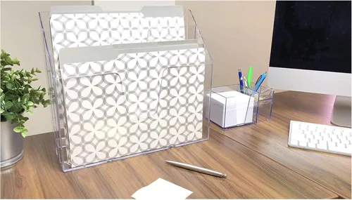 Vista 5 de Acrimet Organizador horizontal triple para carpetas de archivos (color cristal transparente)