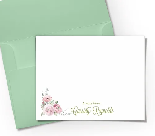 Vista 2 de Custom Note Cards and Envelopes for Women Stationery Flat Note Cards - Pink Rose- Choose Your Envelope and Ink