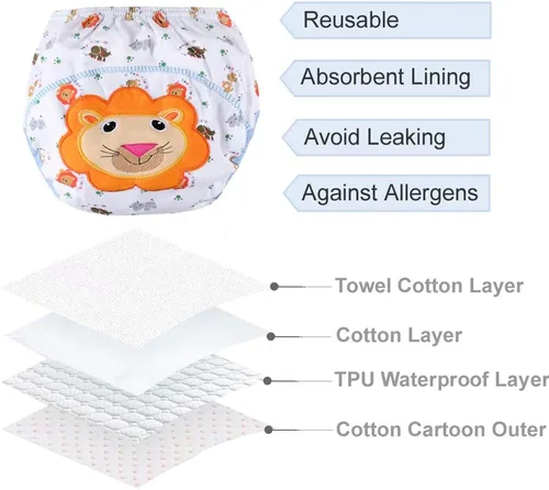 Vista 4 de Pantalones de entrenamiento de algodón reutilizables para bebés, unisex, ropa interior impermeable transpirable para niños, paquete de 6