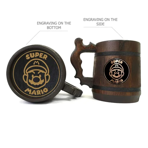 Vista 4 de Super Smash Bros Beer Mug, Personalized Stein, Wooden Tankard