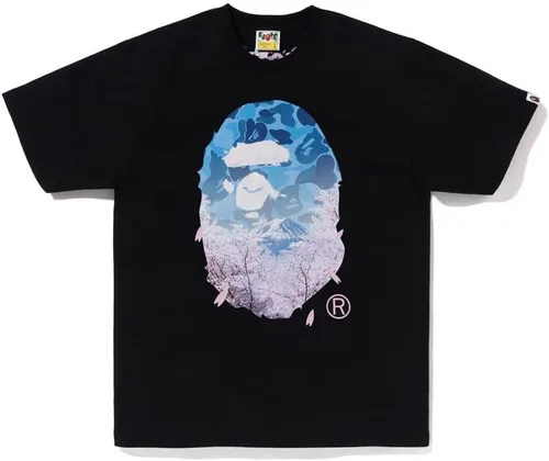 Camisa Hip Hop Sakura Print Manga Corta Shark Ape Camiseta Cuello Redondo Dibujos Animados Algodón Top Hombres y Mujeres Jóvenes