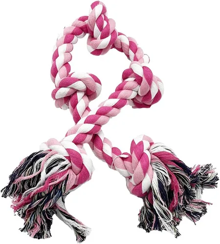 Vista 2 de PawfectPals Juguete de cuerda para masticar y tirar y tirar y aflojar para perros grandes (5 nudos, rosa)