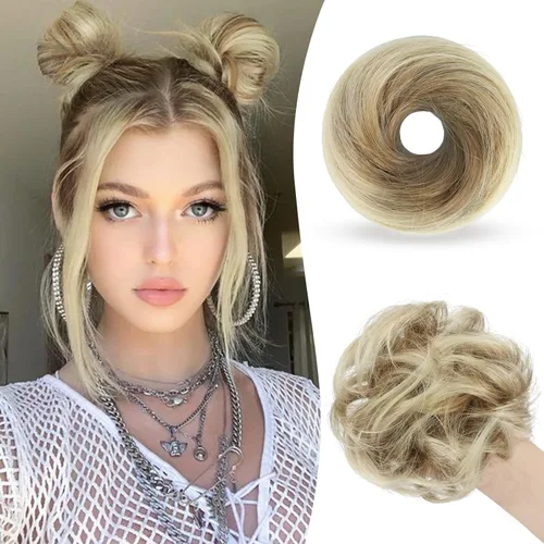 Vista 14 de SOFEIYAN 2 piezas de clip de pinza mini en extensiones de moño de cabello con orejas de gato desordenadas, accesorio de peluca de dona sintética