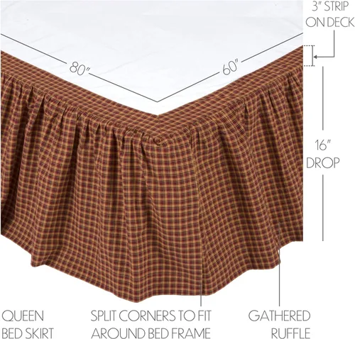 Vista 2 de VHC Brands Americana Primitive - Falda de cama roja con parche patriótico, tamaño Queen