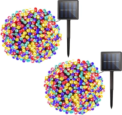 Vista 9 de Tira de luces solares de Navidad, 2 unidades, 72 pies, 200 LED, 8 modos, guirnalda de luces impermeables para exteriores, funcionan con luz solar