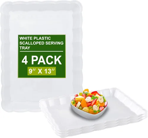 Vista 10 de Party Bargains Bandeja de plástico festoneada de 9 x 13 pulgadas, transparente, paquete de 4