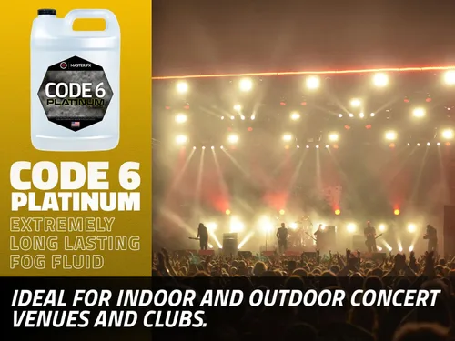 Vista 3 de Code 6 Platinum - Líquido de niebla prémium - Líquido de niebla a base de agua de alta densidad y larga duración para máquinas de 400 a 2000 vatios.