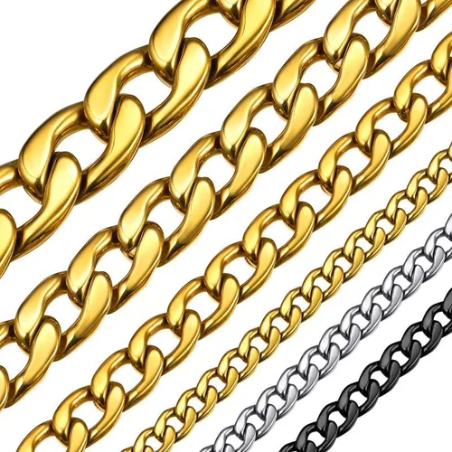 ChainsHouse Cuban Link Chain Necklace Men Women, 3mm4mm5mm8mm9mm12mm15mm Width, Stainless Steel18K Gold Plated FigaroBoxCurb Neck Link Chains,