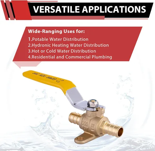 Vista 5 de EFIELD Válvula de bola de cierre de puerto completo de latón Pex de 1/2 pulgada con oreja, (VALVE023)