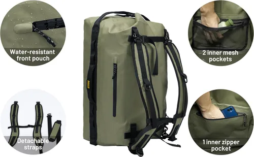 Vista 4 de MIER Bolsa de lona impermeable grande con parte superior enrollable para kayak, rafting, canotaje, natación, campamento, viajes, gimnasio, playa