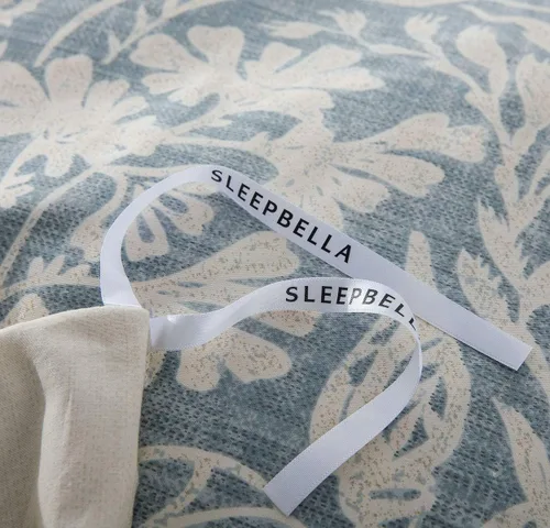 Vista 7 de SLEEPBELLA - Funda de edredón tamaño individual, 600 hilos de algodón, beige y gris azulado, con patrón de hojas lujoso impreso, funda de edredón