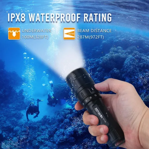 Vista 6 de Wurkkos DL30 Linterna de buceo recargable súper brillante Max 3600 lúmenes de luz de buceo con 3 piezas LH351D 90CRI LED, luz de buceo submarina