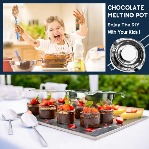 Vista 5 de Olla de doble caldera de 1000ML/1QT para derretir chocolate, juego de fabricación de velas de acero inoxidable 304 con espátula de silicona