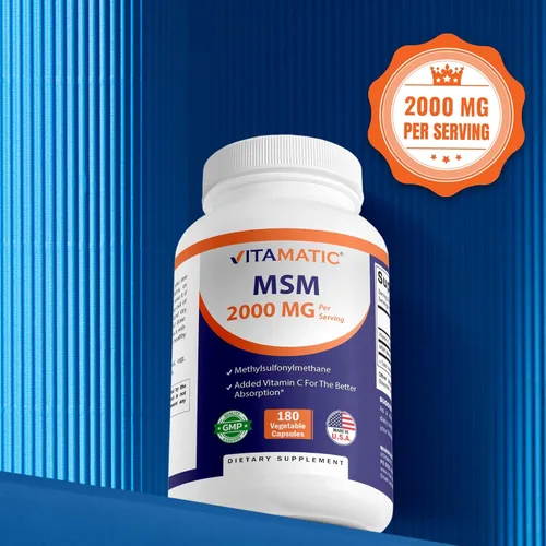Vista 5 de Vitamatic MSM 2000 mg con vitamina C 75 mg por porción, 180 cápsulas vegetales, ayuda de vitamina C en un mejor absopritón de MSM
