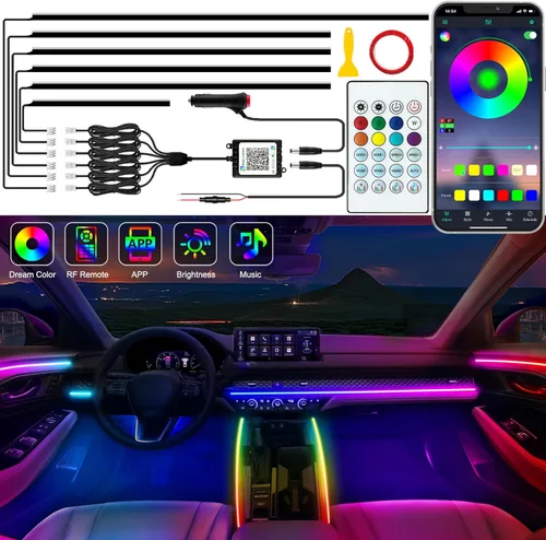 Vista 8 de Jushope Tira de luces LED para interiores del automóvil, luces LED acrílicas para automóvil con persecución dinámica de Dreamcolor, kits